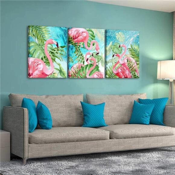 RUISHI Canvas Wall Art 3 Pieces Flamingo Boho Decor for Bedroom Animal Picture - Picture 2 of 6